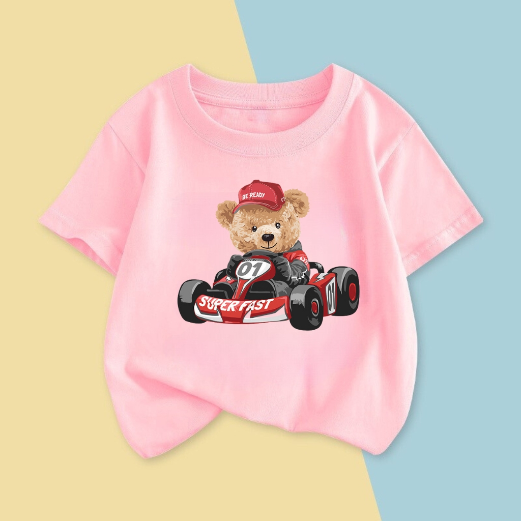 Áo thun cộc tay cho bé trai bé gái BEDDEP KIDS CLOTHES hình Gấu lái xe đáng yêu từ 10-30kg hàng chính hãng