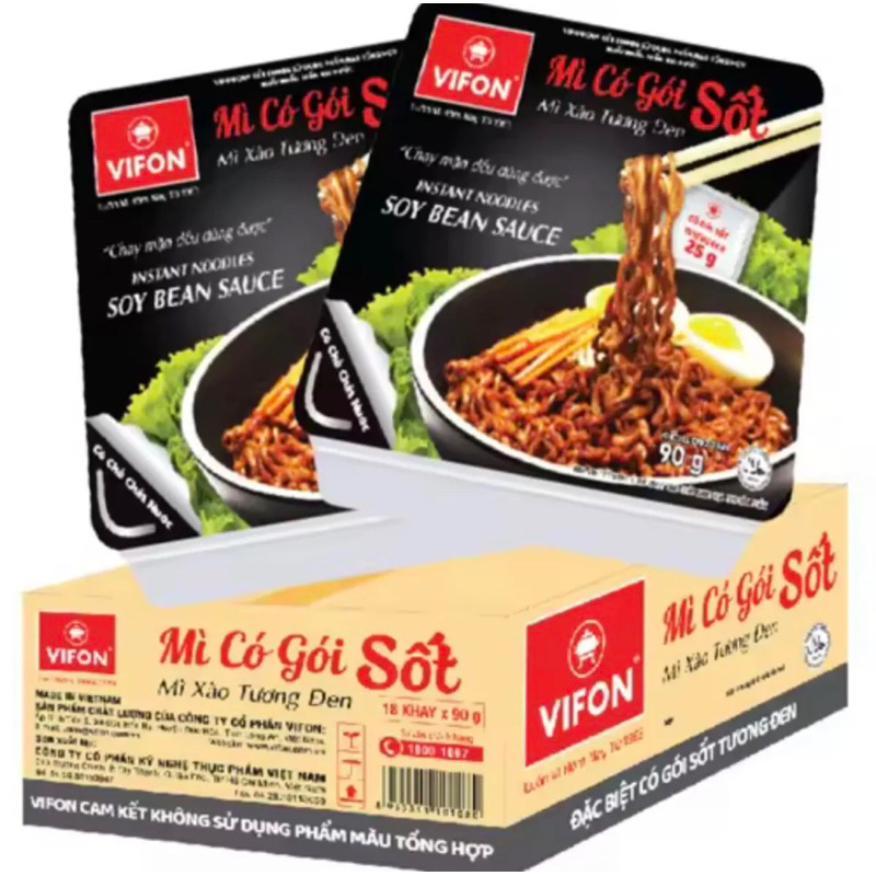 1 thùng mì xào tương đen Vifon 18 khay-Sỉ thùng mì trộn tương đen giao hoả tốc