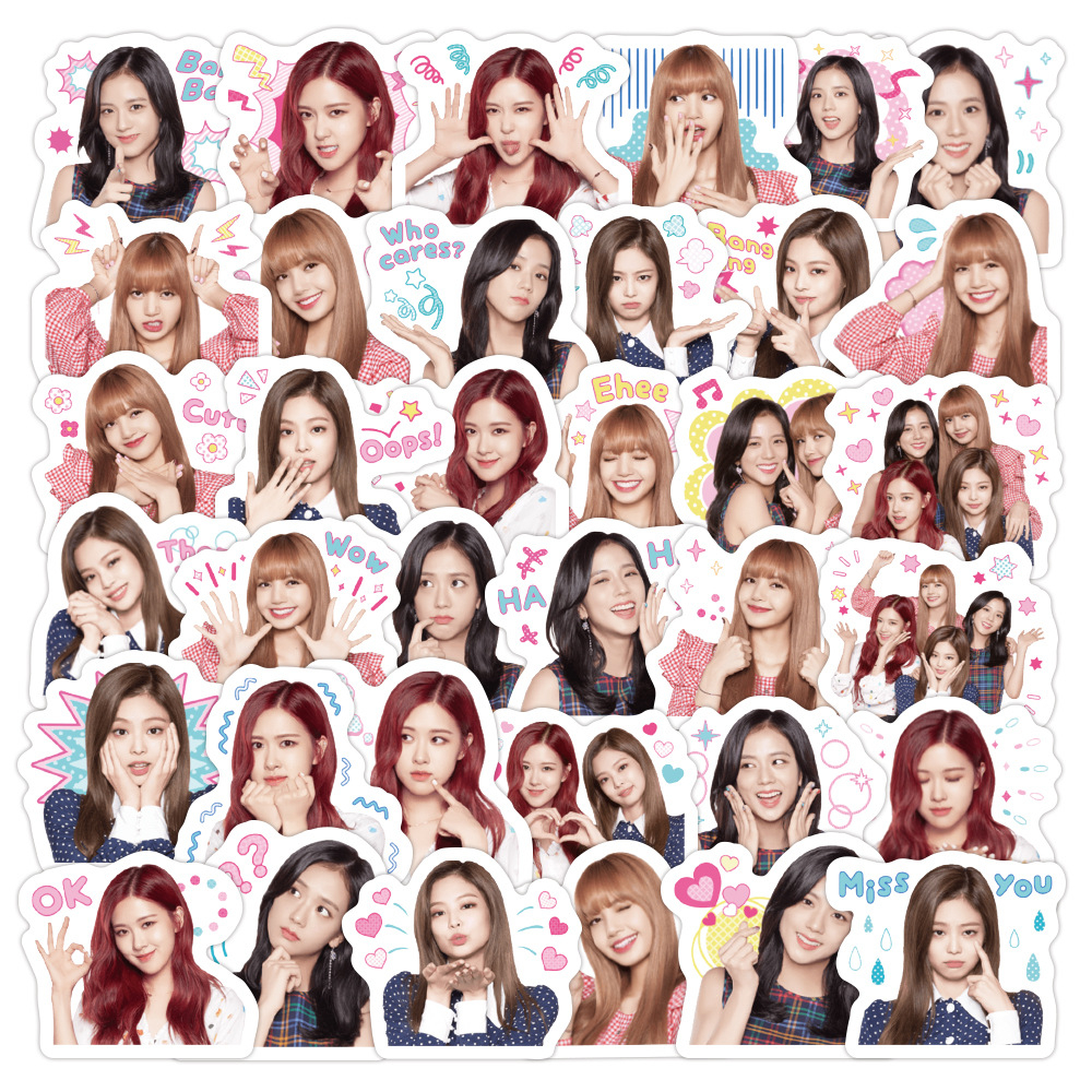 Set 100 sticker niêm phong biểu cảm đáng yêu nhóm nhạc Blackpink trang trí sổ tay, bình nước
