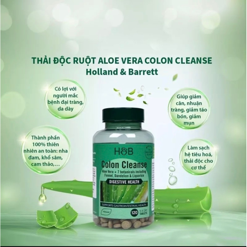 Viên uống thải độc ruột , đại tràng Holland & Barrett Aloe Vera Colon Cleanse 120 viên