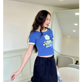 Áo thun baby tee blue flower - blue flower baby tee