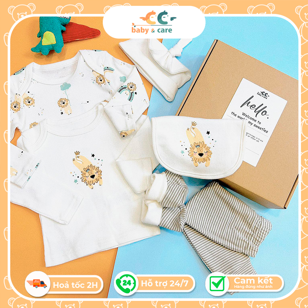 Set quà sơ sinh 6 món Gemulooks AUS, họa tiết đáng yêu, kèm hộp quà