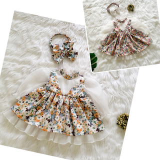   4-28kg  Đầm Váy Tơ Lụa Hoa NHÍM XÙ KIDS Cho Bé Gái 1 Tháng Đến 8 Tuổi V017 