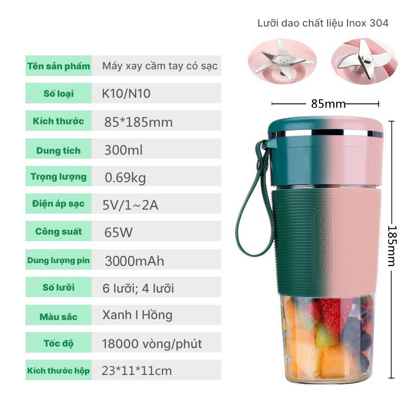 May xay sinh tố cầm tay,máy xay mini Juicer 6 lưỡi xay được đá hàng chính hãng.