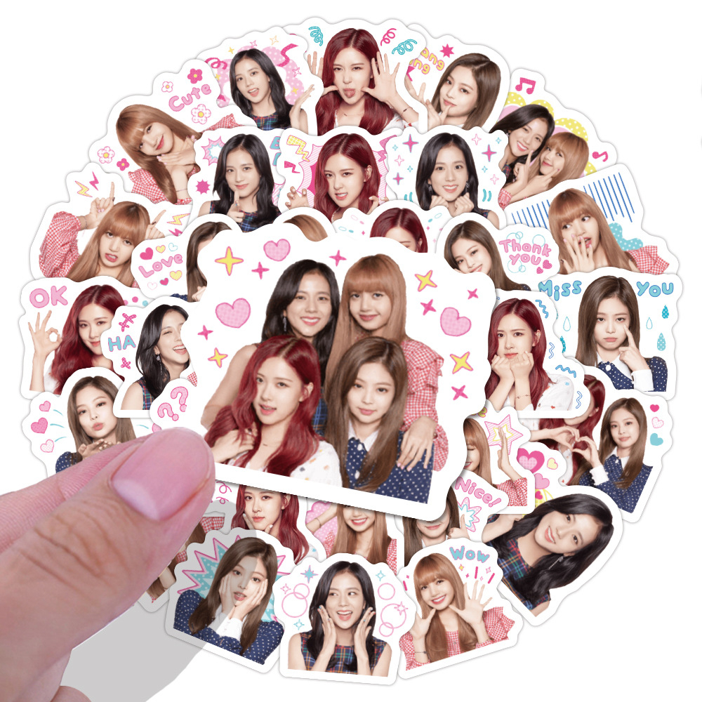 Set 100 sticker niêm phong biểu cảm đáng yêu nhóm nhạc Blackpink trang trí sổ tay, bình nước