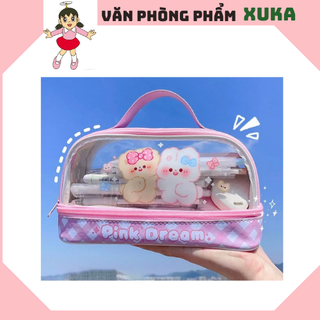 Túi đựng bút - hộp bút trong suốt 2 tầng cho bé