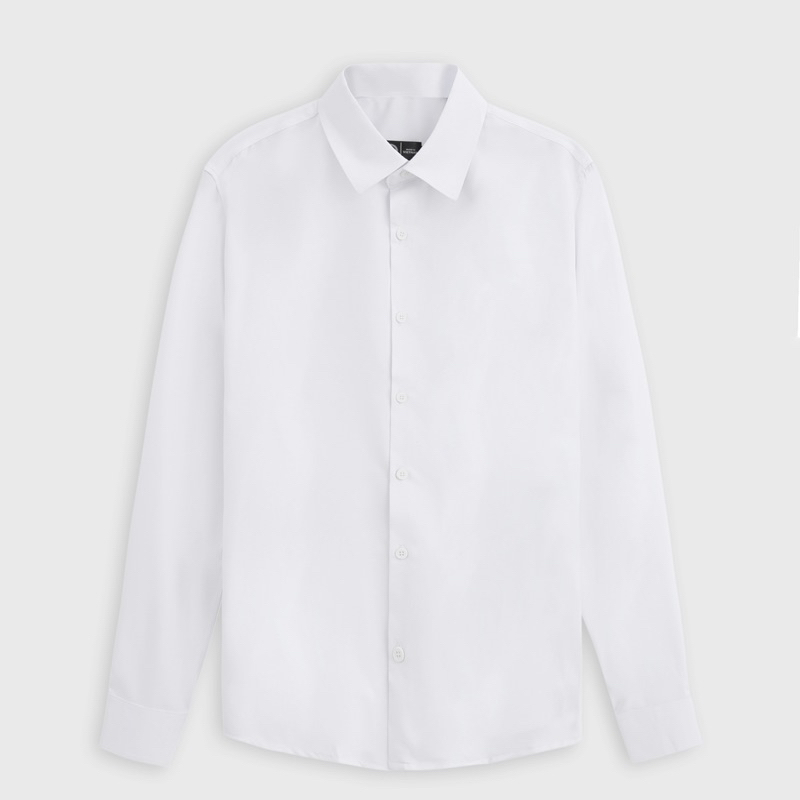 Áo sơ mi nam dài tay Trắng Đen cổ bẻ DEWENS Fullbox, Vải cotton dệt dày dặn, thoáng mát