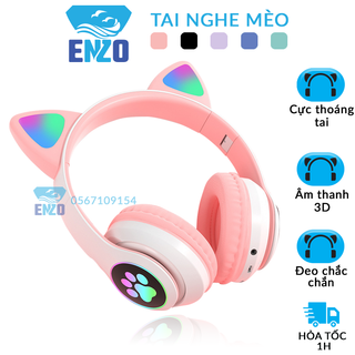 Tai Nghe Mèo Bluetooth Chụp Tai, tai nghe hojc onlineCó Led Cao Cấp, Headphone Bluetooth Có Mic Chơi Game, âm thanh 3D