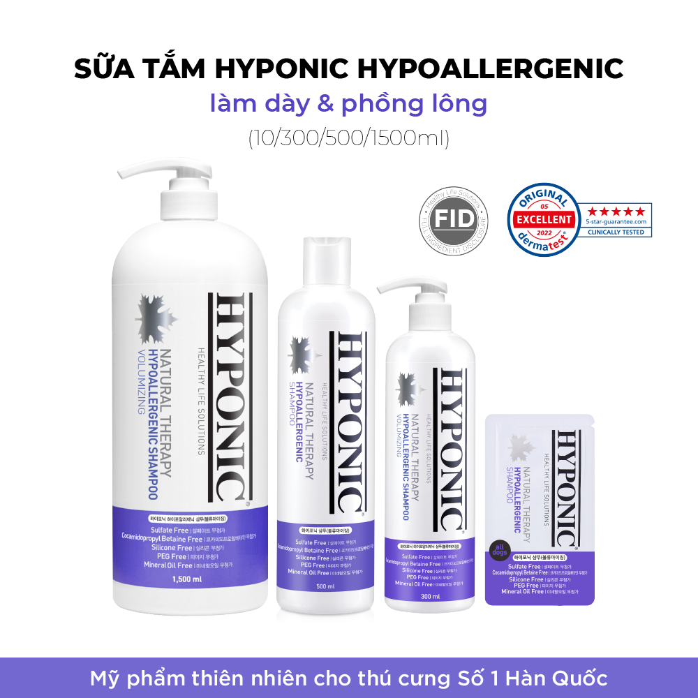 Sữa tắm cho chó cao cấp HYPONIC Hypoallergenic, làm dày & phồng lông