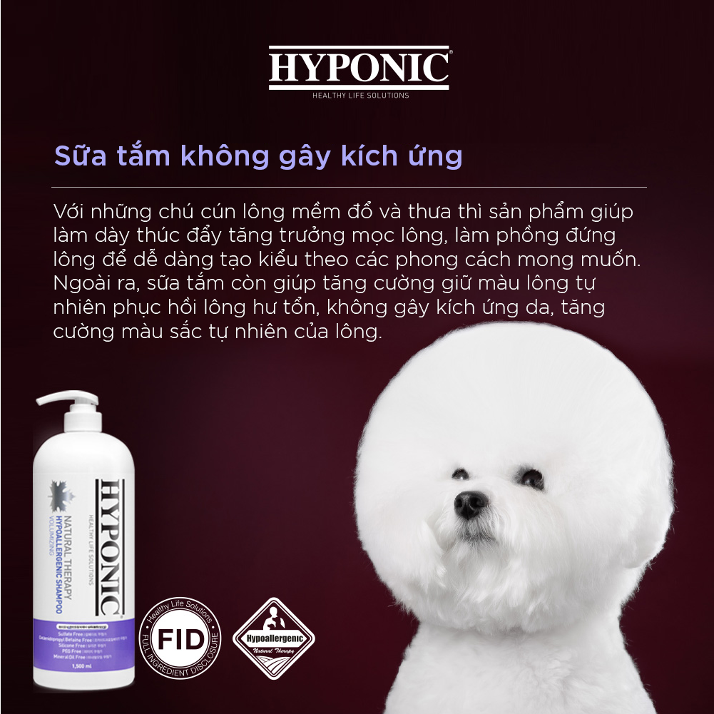 Sữa tắm cho chó cao cấp HYPONIC Hypoallergenic, làm dày & phồng lông