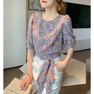 Áo hoa nhí croptop cột nơ eo