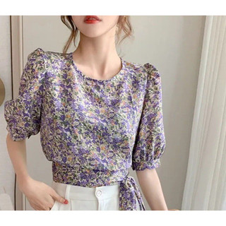 ÁO HOA NHÍ CROPTOP CỘT NƠ EO