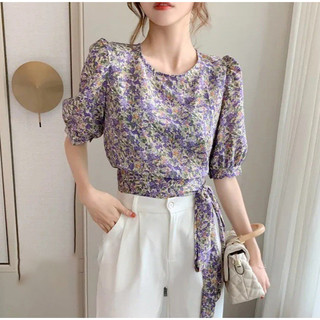 ÁO HOA NHÍ CROPTOP CỘT NƠ EO
