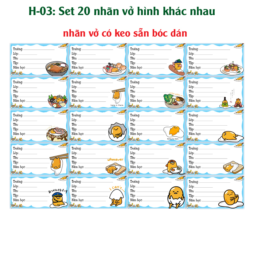 Nhãn vở GUDETAMA- Trứng lười - Nhãn dán Meme GUDETAMA- Trứng lười
