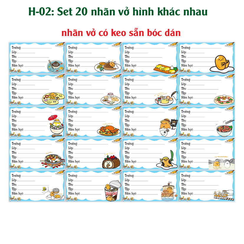 Nhãn vở GUDETAMA- Trứng lười - Nhãn dán Meme GUDETAMA- Trứng lười