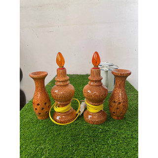 Cặp đèn điện để bàn thờ làm từ gỗ dừa