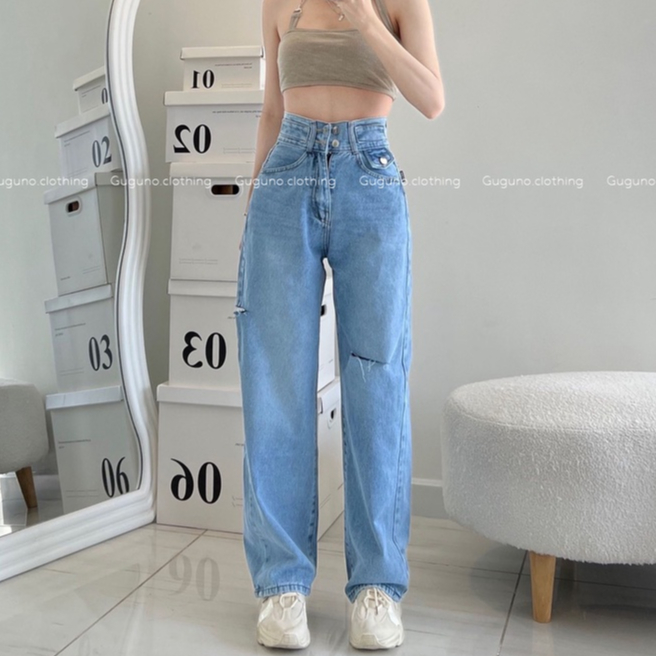 Quần jeans nữ ống rộng GUGUNO