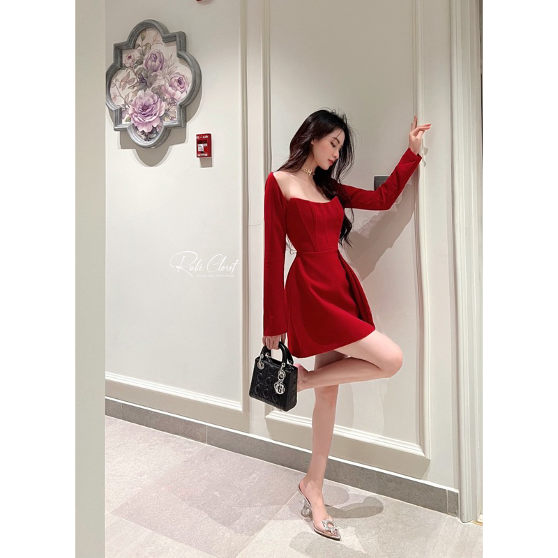 váy hở vai nhún eo CHOU CHOU ( rubi closet )