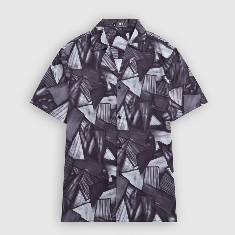 Áo sơ mi nam ngắn tay DEWENS, vải lụa nhập khẩu chống nhăn thoáng mát, họa tiết ảnh ảo - DEWENS Cuban Shirt