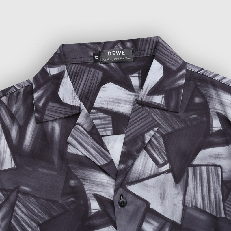 Áo sơ mi nam ngắn tay DEWENS, vải lụa nhập khẩu chống nhăn thoáng mát, họa tiết ảnh ảo - DEWENS Cuban Shirt