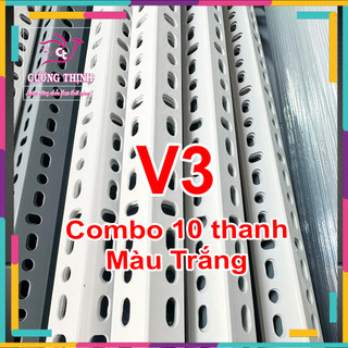 Combo 10 thanh sắt v3 dài 200cm dày 1.6ly, màu trắng, lắp kệ v lỗ