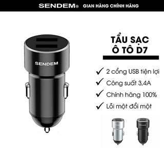 Tẩu sạc ô tô sendem d7, 2 cổng usb ,nhỏ gọn cho ô tô, chống cháy nổ d7