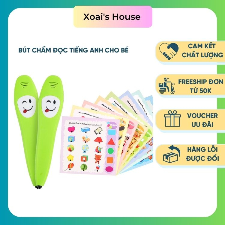 Bút Chấm Đọc Thẻ Thông Minh Kèm 12 Thẻ Học Tiếng Anh Dành Cho Bé, Giáo Dục Sớm Cho Bé Làm Quen Tiếng Anh
