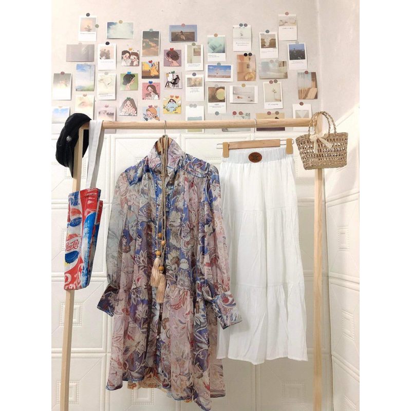 Váy hoa tơ quý tộc ZMM hoạ tiết xinh xuất sắc