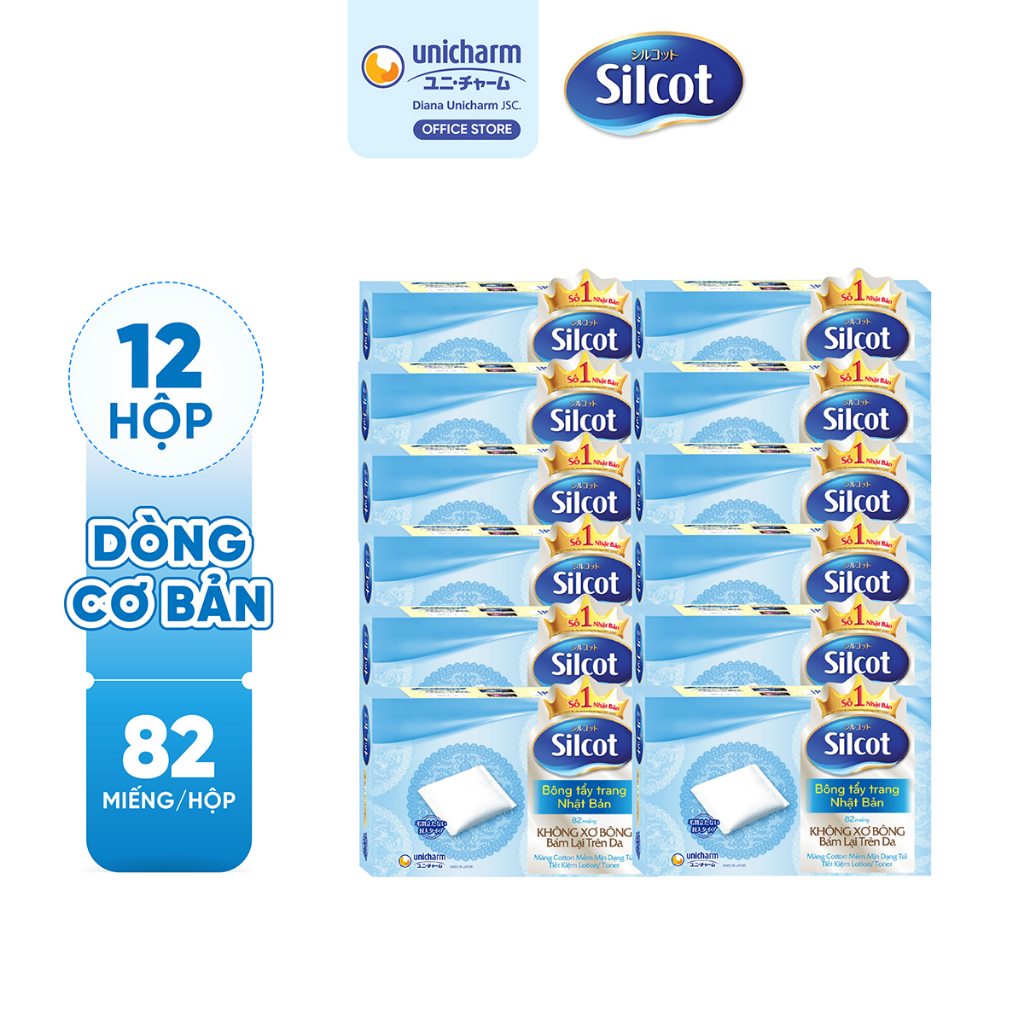 Bộ 12 hộp Bông trang điểm (bông tẩy trang) Silcot 82 miếng/hộp