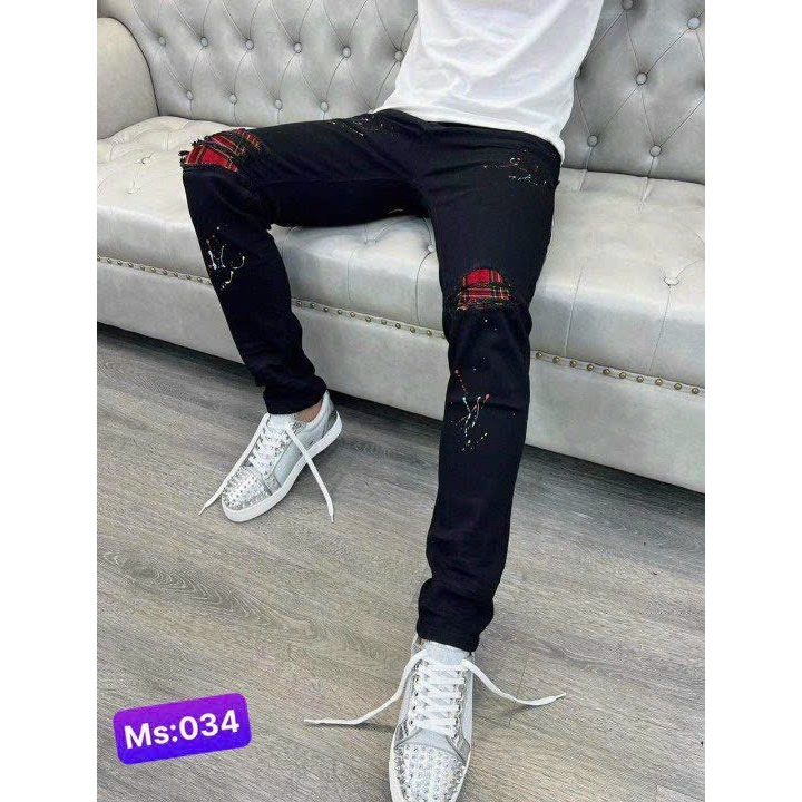 Quần jean nam cao cấp vá đỏ phối rách J2 chất vải bò denim dày dặn, co dãn, phong cách, chuẩn phom giá rẻ LTS-NEW | BigBuy360 - bigbuy360.vn