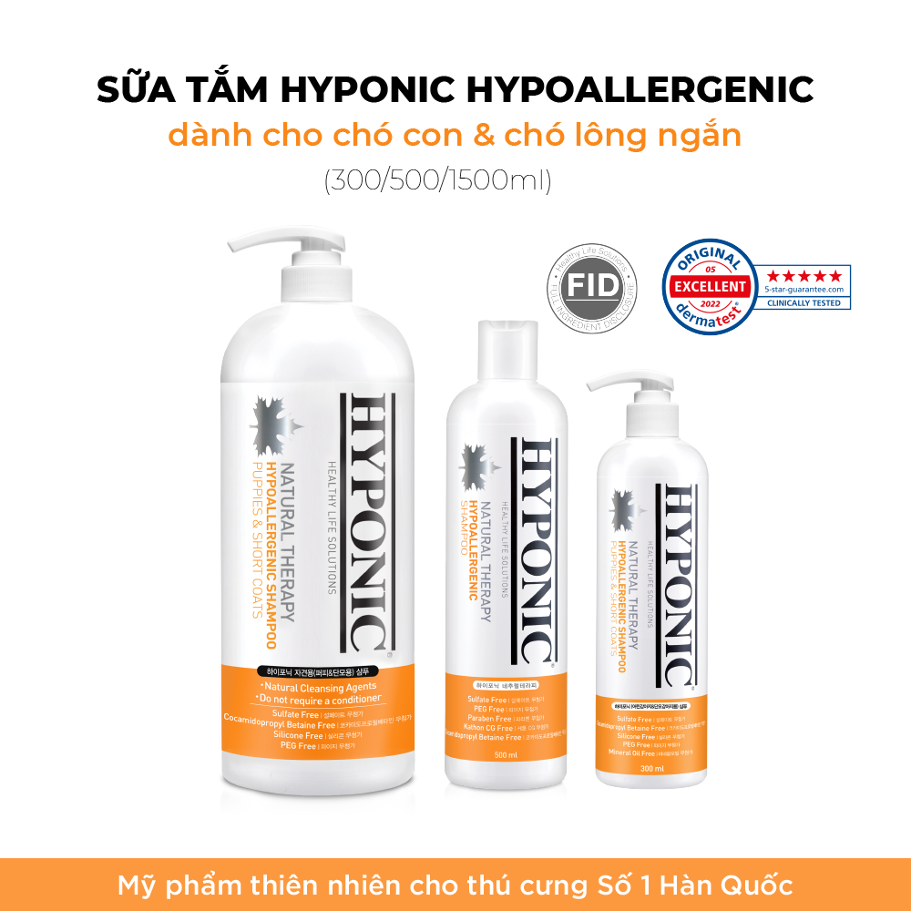Sữa tắm cho chó cao cấp HYPONIC Hypoallergenic, dành cho chó con & chó lông ngắn