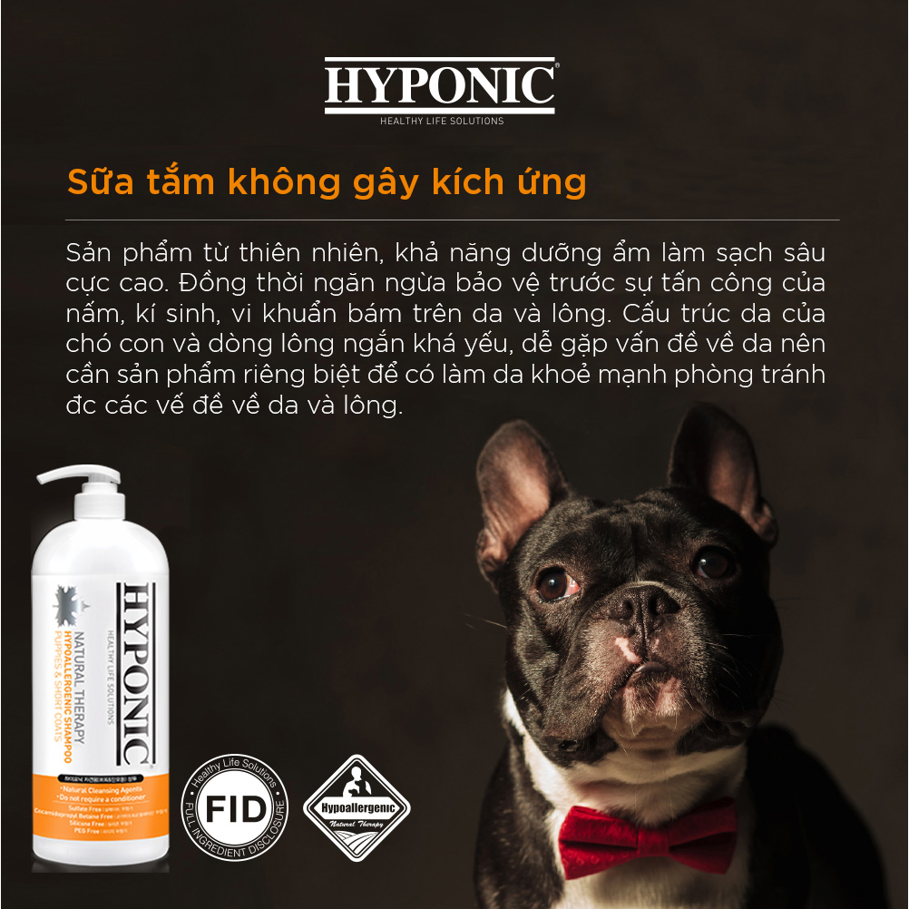 Sữa tắm cho chó cao cấp HYPONIC Hypoallergenic, dành cho chó con & chó lông ngắn