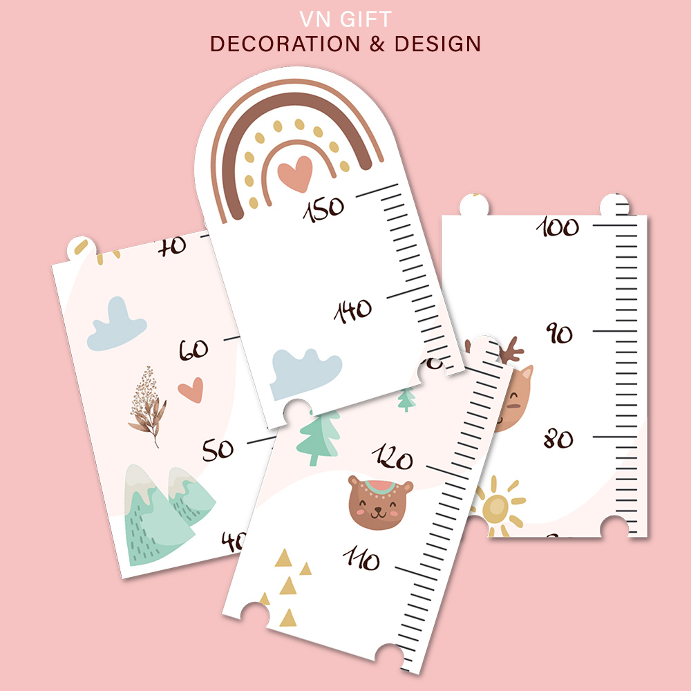 Biểu đồ phát triển, thước đo chiều cao trang trí phòng cho bé bằng gỗ