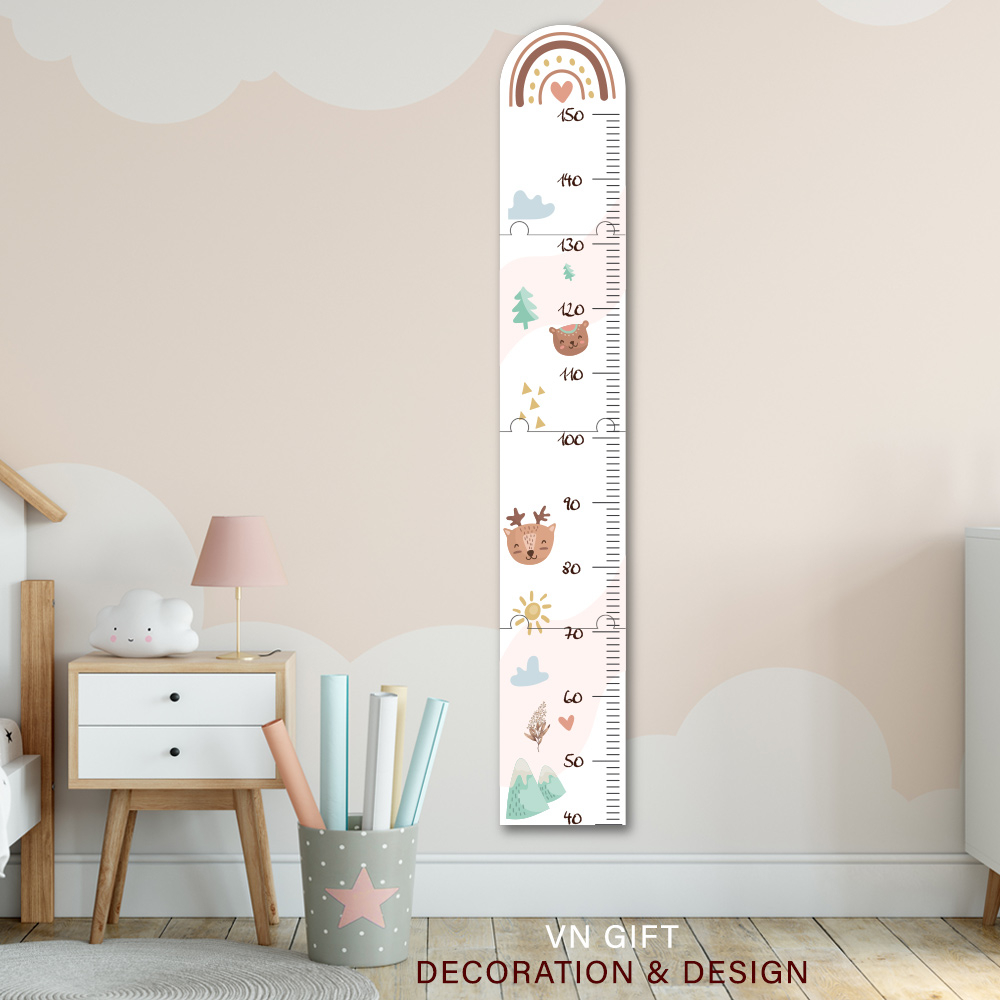 Biểu đồ phát triển, thước đo chiều cao trang trí phòng cho bé bằng gỗ