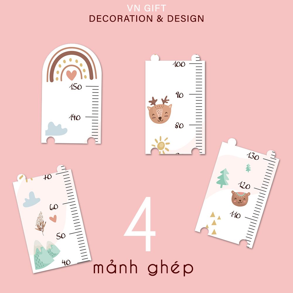 Biểu đồ phát triển, thước đo chiều cao trang trí phòng cho bé bằng gỗ