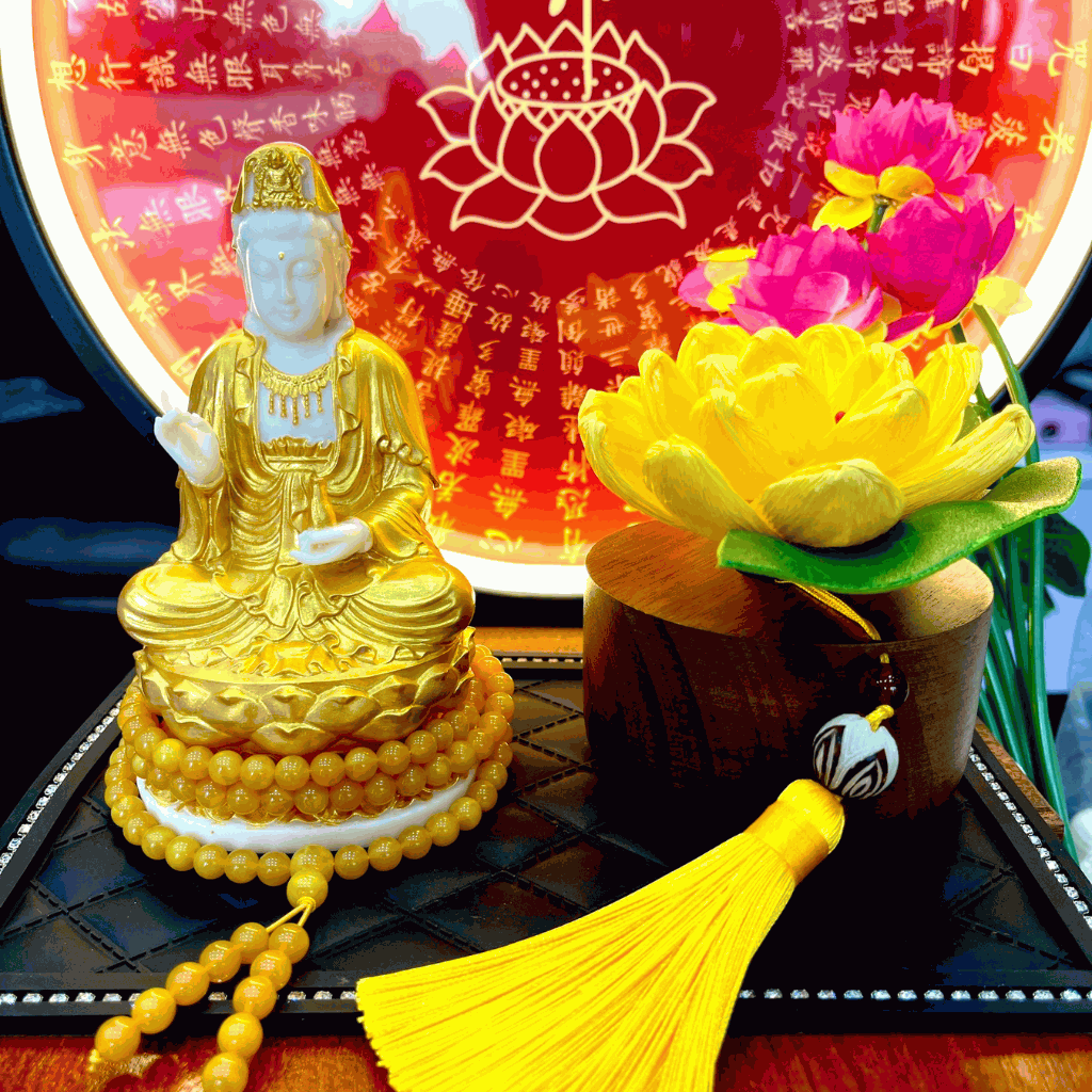 Tượng Phật Bà Quan Âm để xe ô tô , trưng bày - Tượng Quan Âm Bồ Tát Bằng Ngọc Ngà Trắng để taplo ô tô