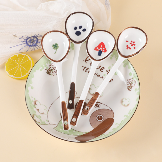 Thìa gốm chân mèo nấm cỏ 4 lá THIA14 cute dễ thương thìa cơm muôi canh gốm sứ
