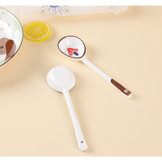 Thìa gốm chân mèo nấm cỏ 4 lá THIA14 cute dễ thương thìa cơm muôi canh gốm sứ