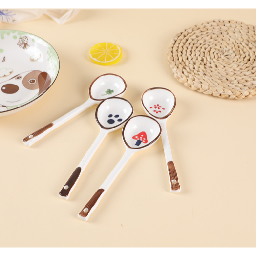Thìa gốm chân mèo nấm cỏ 4 lá THIA14 cute dễ thương thìa cơm muôi canh gốm sứ