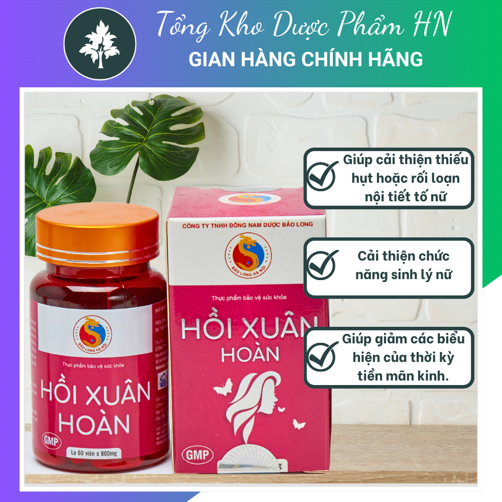 Viên Uống Hồi Xuân Hoàn Bảo Long Hỗ Trợ Sinh Lý Nữ, Bảo Vệ Da, Chống Lão Hóa, Bạc Tóc Lọ 60V Tổng Kho Dược Phẩm Hà Nội