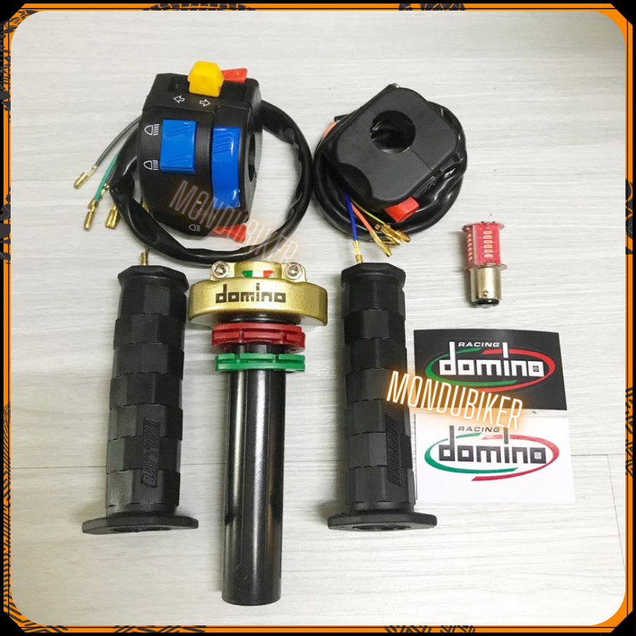 Combo cùm Domino & cùm công tắc FZ & bao tay Daytona tặng đèn hậu nháy Audi màu ngẫu nhiên