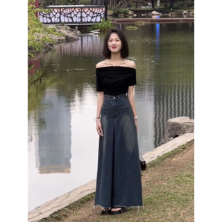 Quần jean ống xuông cạp cao, quần bò dài giả váy hot hit 2023