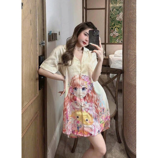 Váy ngủ sơ mi Hồng baby tay dài lụa satin cao cấp quảng châu