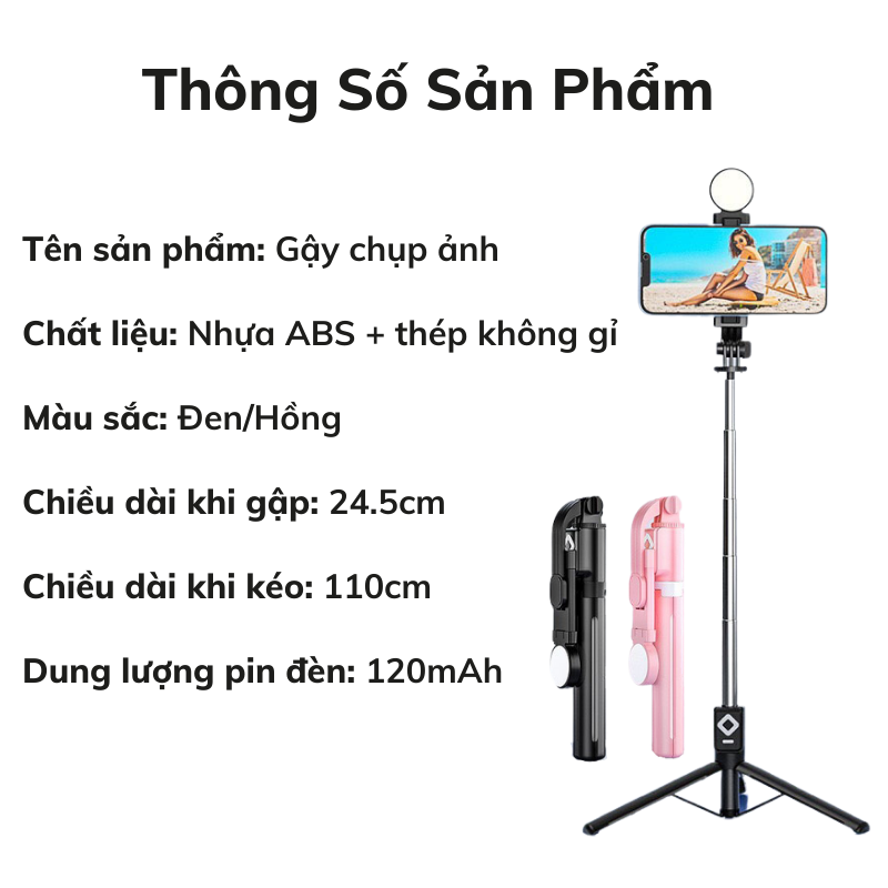 Gậy Chụp Ảnh 3 Chân Nami Kết Nối Bluetooth Kèm Đèn Led