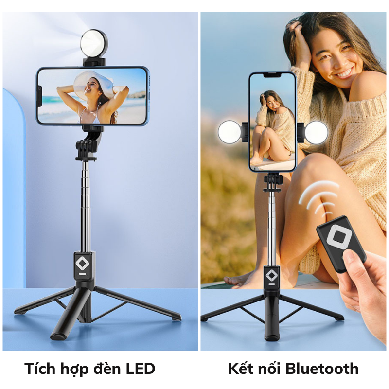 Gậy Chụp Ảnh 3 Chân Nami Kết Nối Bluetooth Kèm Đèn Led