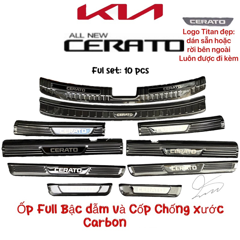 Ốp bậc cửa Nẹp bước chân xe Kia Cerato 2019 - 2023 Carbon Chống trầy xước cốp trang trí dán 2020 2021 2022