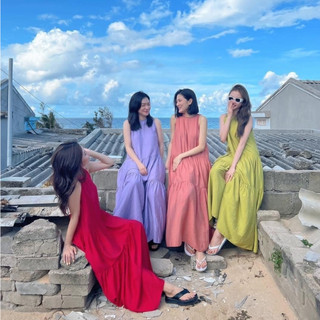 Váy maxi 3 tầng đi biển - Đầm maxi babydoll 3 tầng dáng xuông vải đũi mềm mát rộng dài chuẩn mẫu