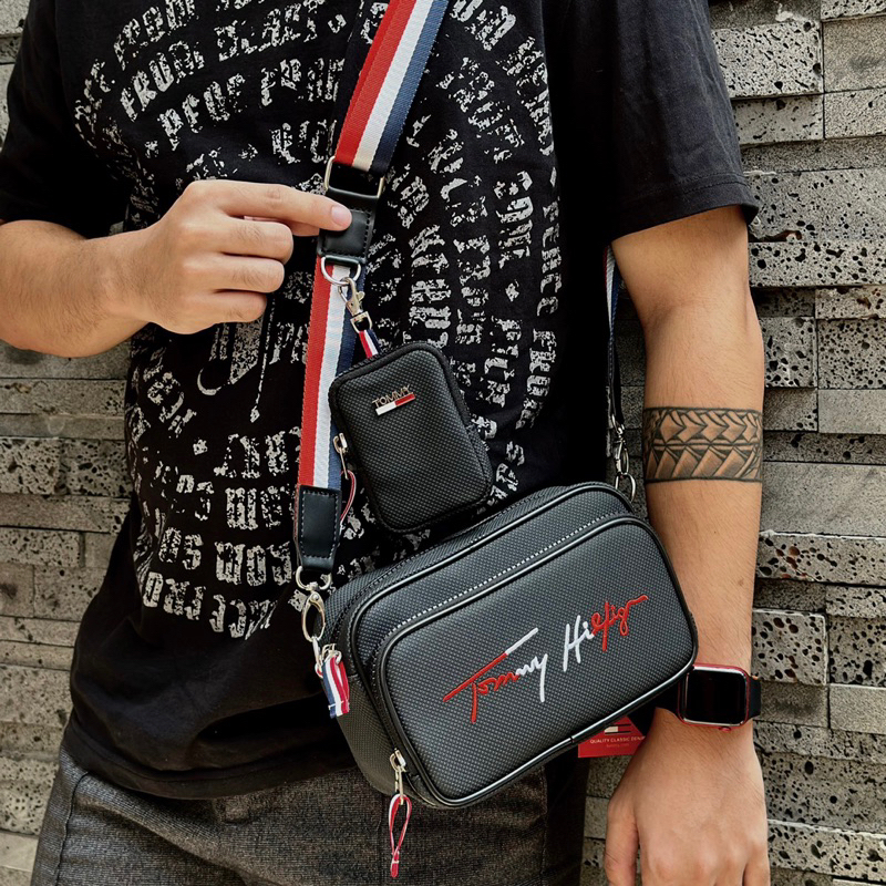 TÚI ĐEO CHÉO TOMMY BLACK KÈM TÚI NHỎ FULL TAG MẠC CHUẨN HÃNG