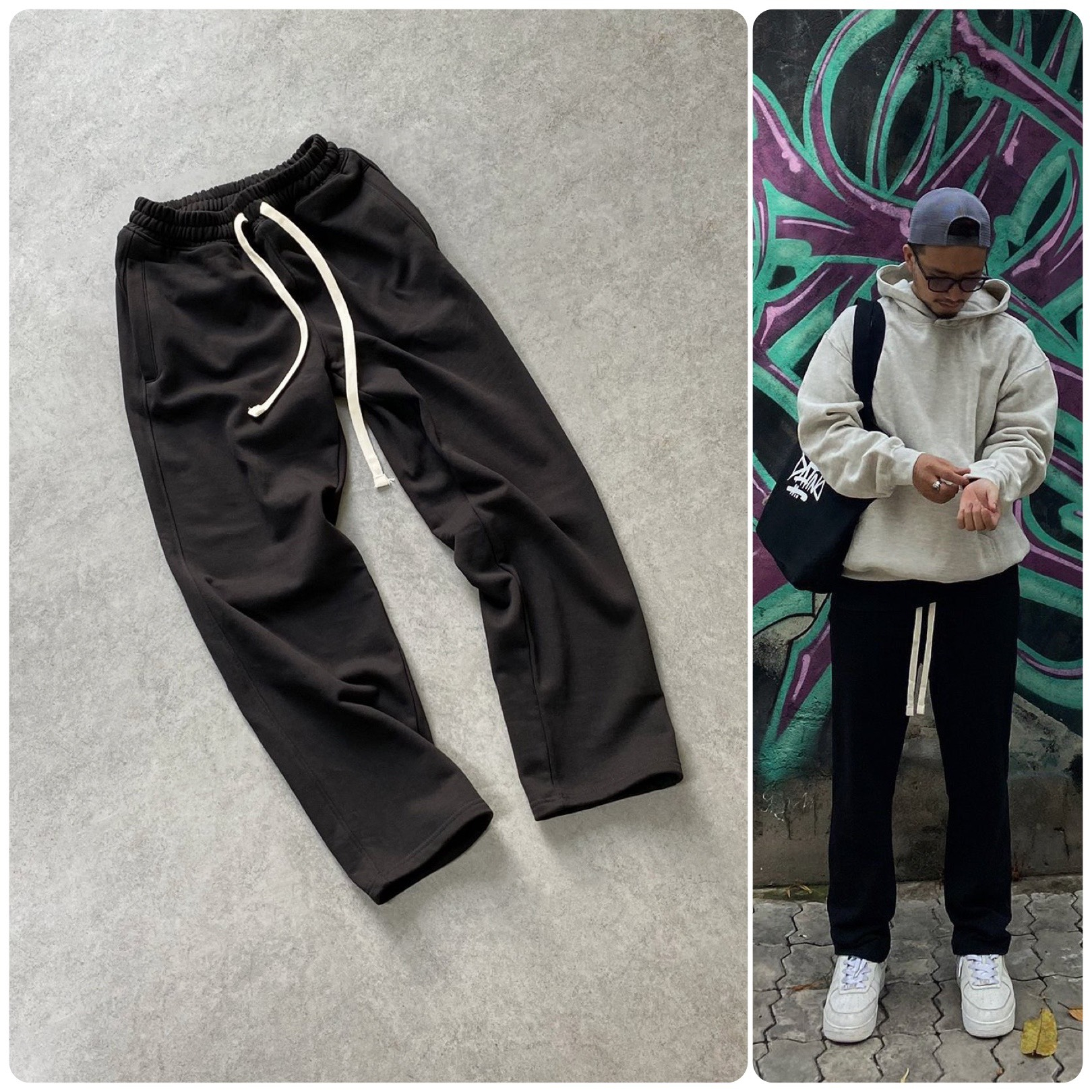 Quần sweatpant thun nỉ chân cua DATINO form unisex chất 100% cotton rất dày dặn, cạp xỏ dây drawstring bảng lớn