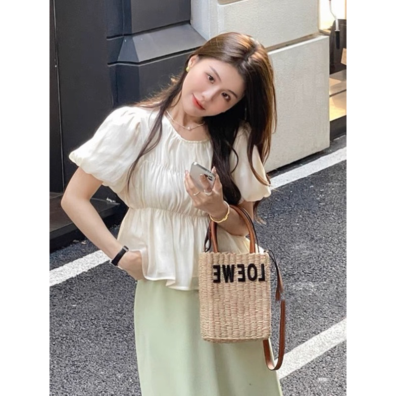 [NEW]ÁO VOAN TƠ DÁNG PEPLUM LI NHĂN TAY BỒNG”LEIKA TOP” xinh xắn